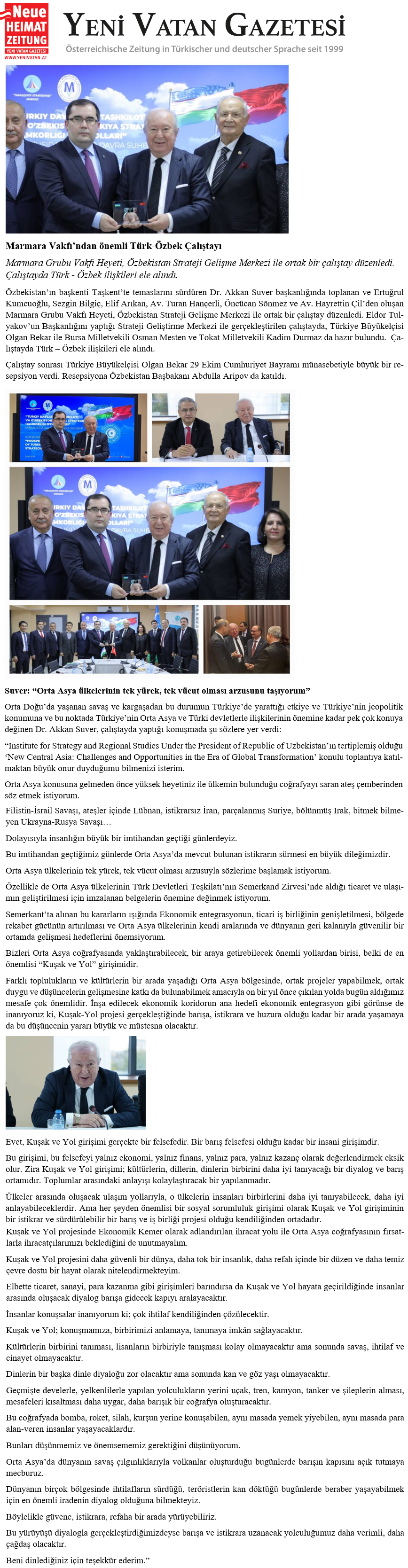Marmara Grubu Vakfı Türk-Özbek ilişkileriyle ilgili bir çalıştay gerçekleştirdi
