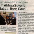 16 şubat 2013 Türkiye Gazetesinde yer alan ödül haberi